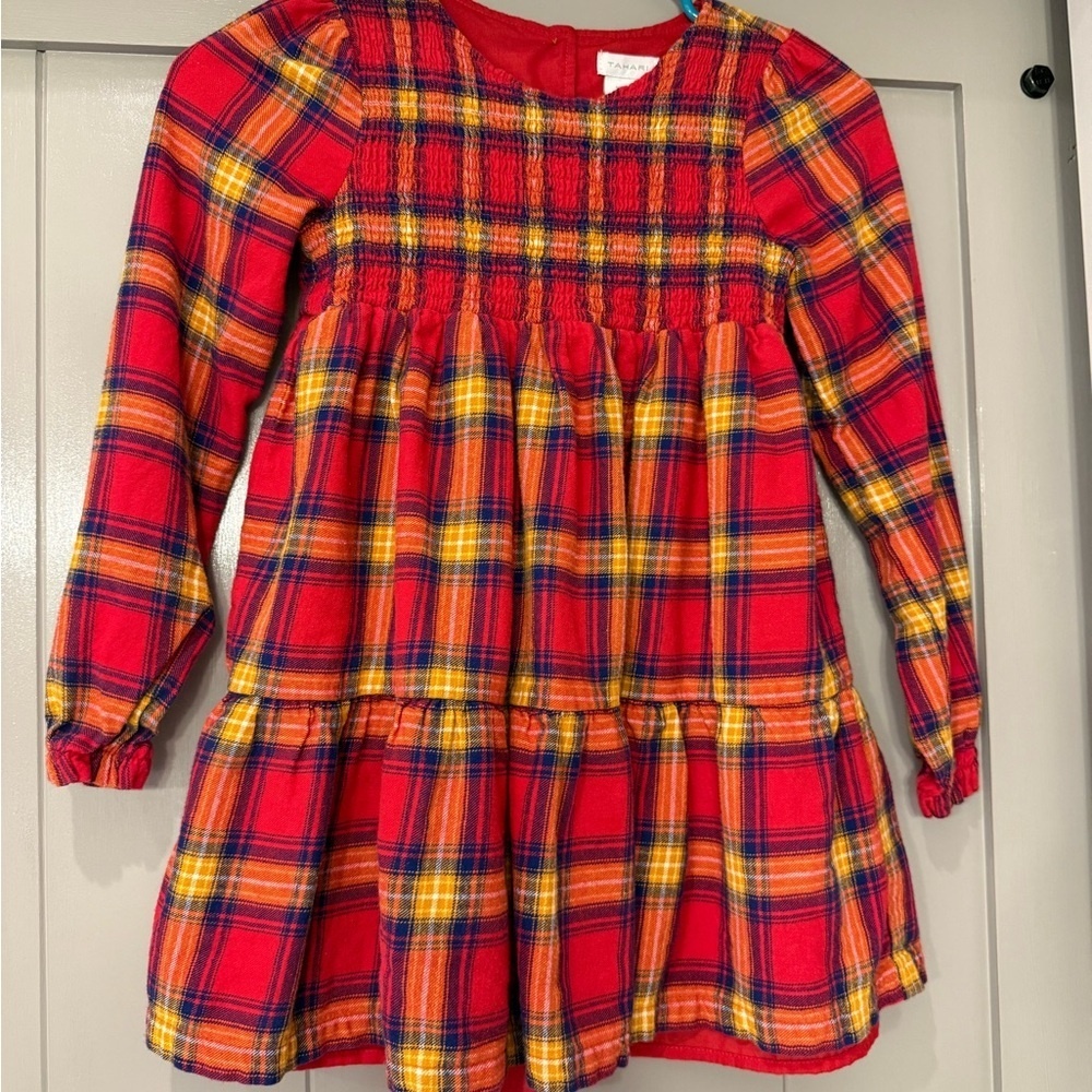 Tahari‎ Vibrant Red Orange Plaid Dress Youth 7 Fall Winter
